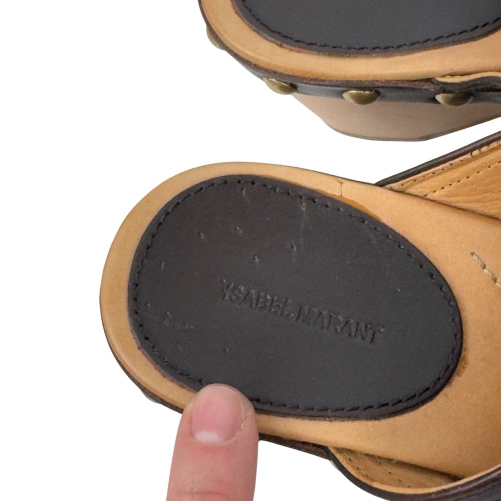 Isabel Marant Tamara Brown Leather Studded Platform Clogs Size 39 Slip on - Picture 14 of 16